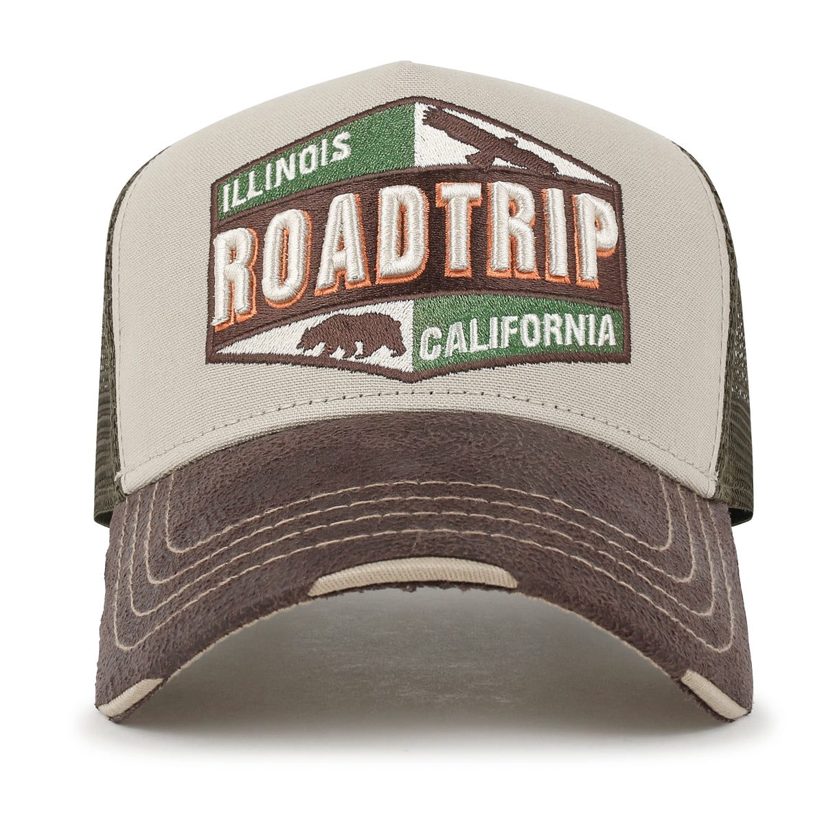ililily Premium ROAD TRIP Embroidery Hexagon Patch Hat Vintage Baseball Cap