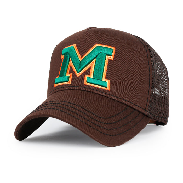 ililily PREMIUM Letter M Embroidered Cotton Trucker Cap Varsity Baseball Cap