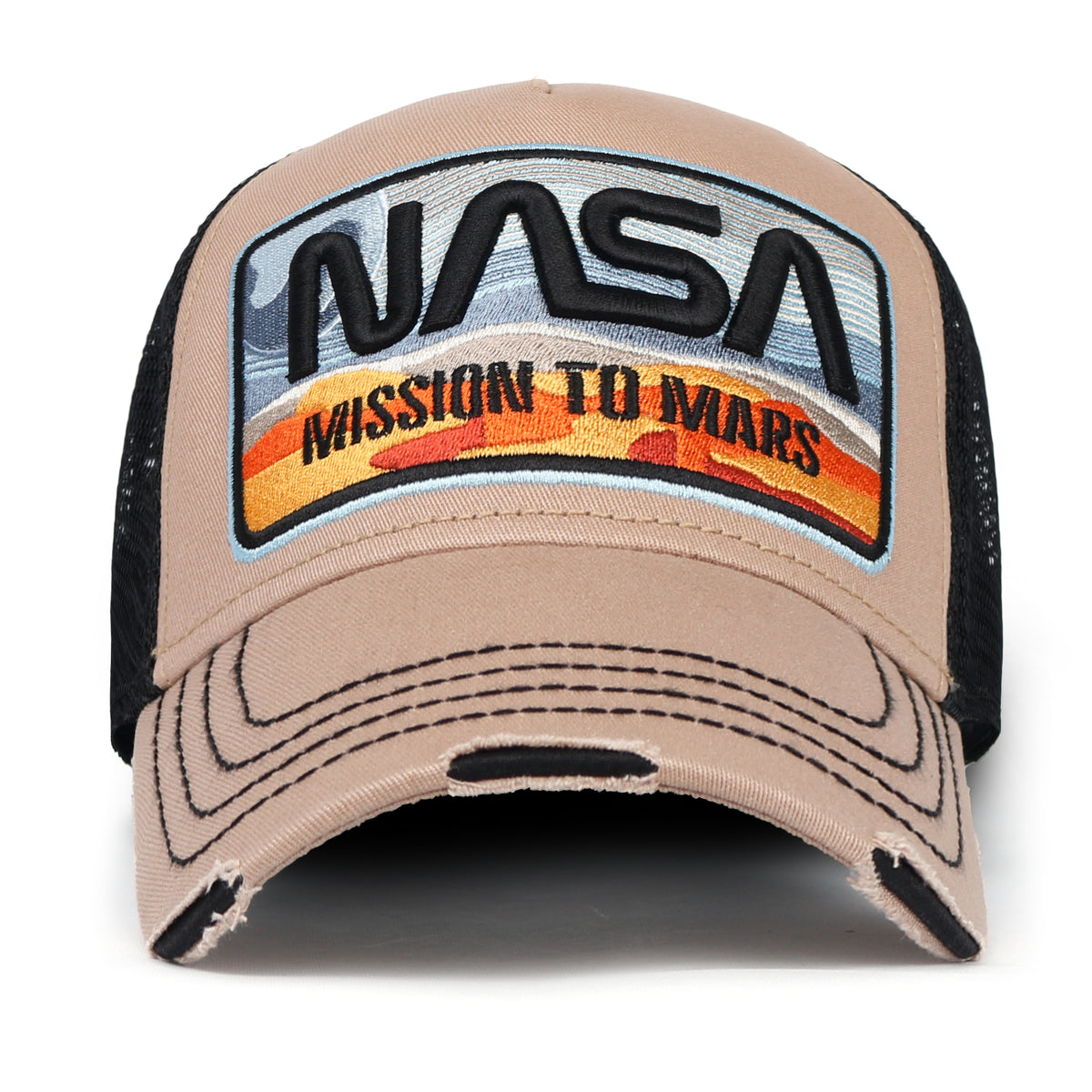 ililily PREMIUM NASA Mars Mission Embroidered Distressed Trucker Cap