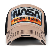 ililily PREMIUM NASA Mars Mission Embroidered Distressed Trucker Cap
