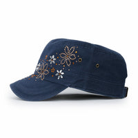 ililily Crystal / Black Gemstone Flower Vintage Military Army Hat Cadet Cap