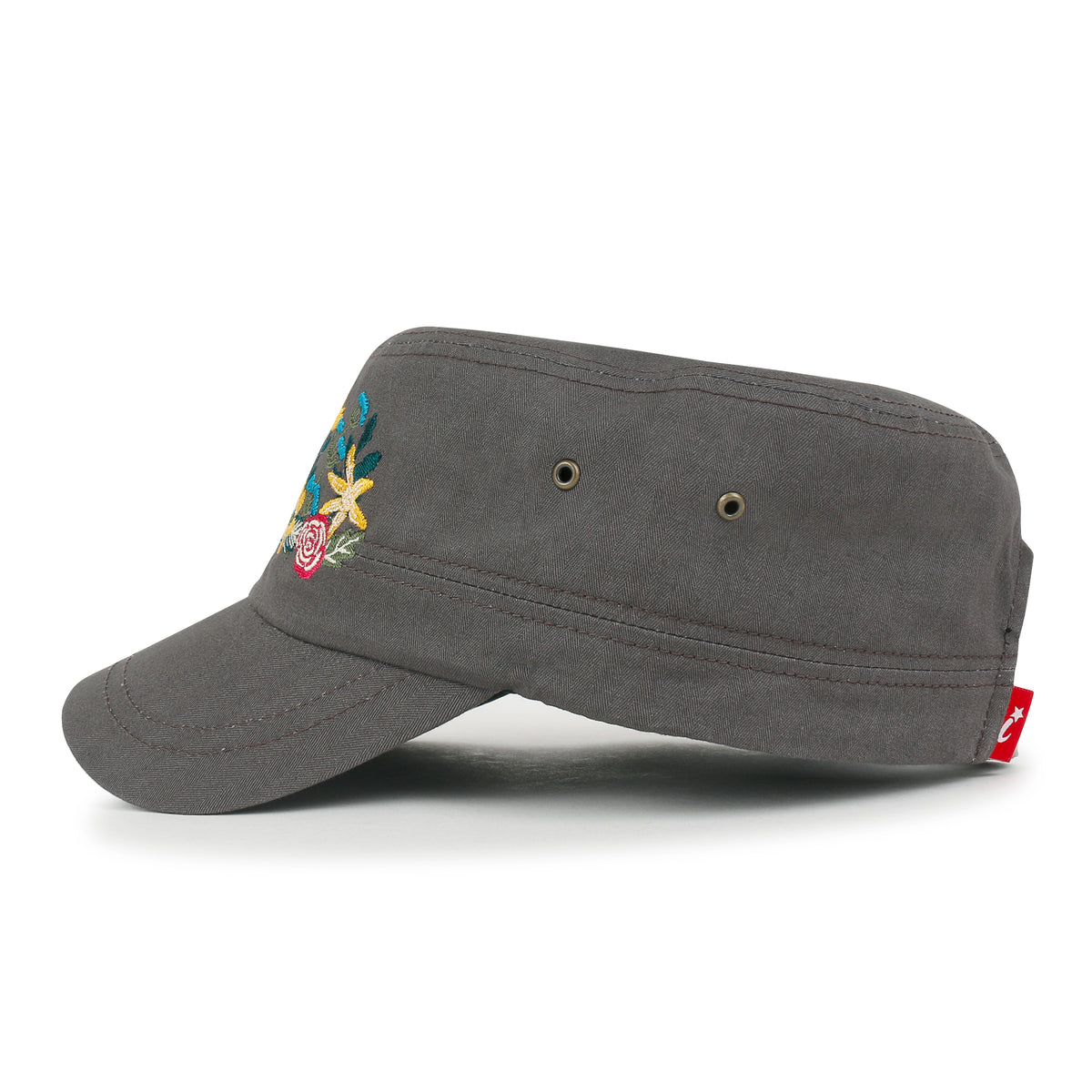 ililily Flower Embroidery Cotton Military Army Hat Women Casual Cadet Cap