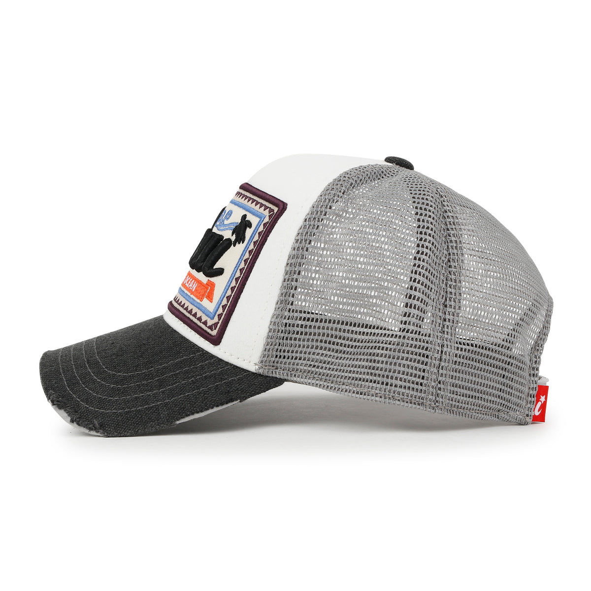 ililily Premium Maui Embroidery Patch Mesh Baseball Cap Distressed Trucker Hat